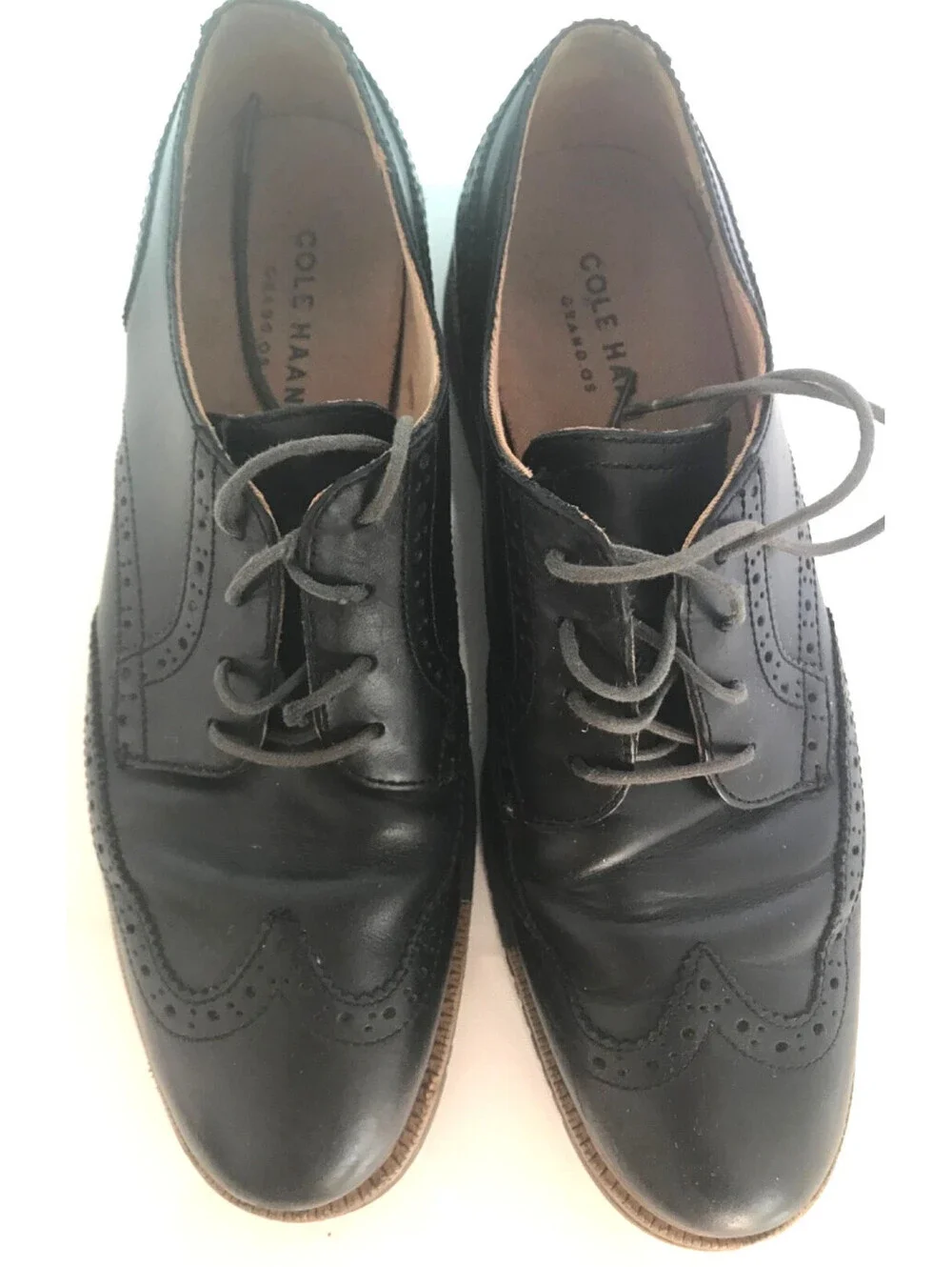 COLE HAAN Grand OS Mens Size 9.5 M Black Leather Wingtip Oxford Dress Shoes
